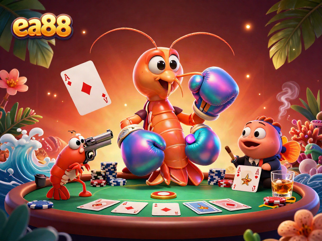 Hãy tham gia vào game poker đầy thú vị với ea88, cùng với các nhân vật đại diện như tôm mantis và tôm sú.
