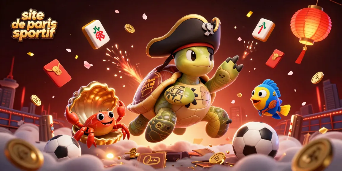 Parier sur un site de paris sportif avec une tortue pirate flottant au-dessus d'un trésor
