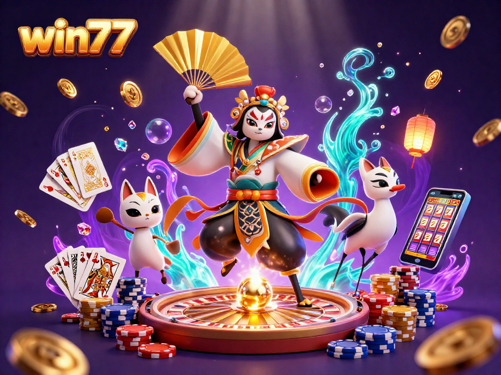 Menangkan pengalaman judi Anda dengan win77 dan penampilan mengesankan dalam ilustrasi kasino 3D.