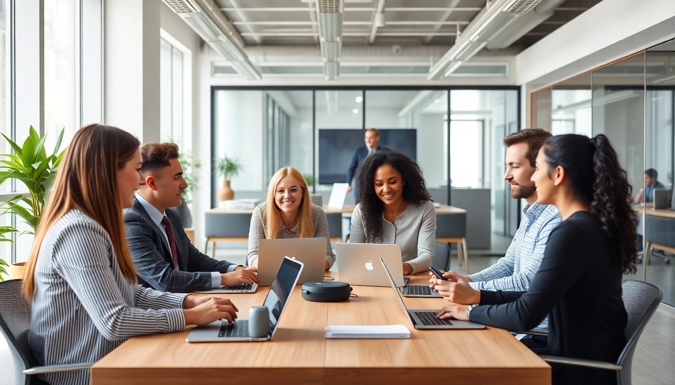 Discussing unlimited business mobile plans in a professional office environment.