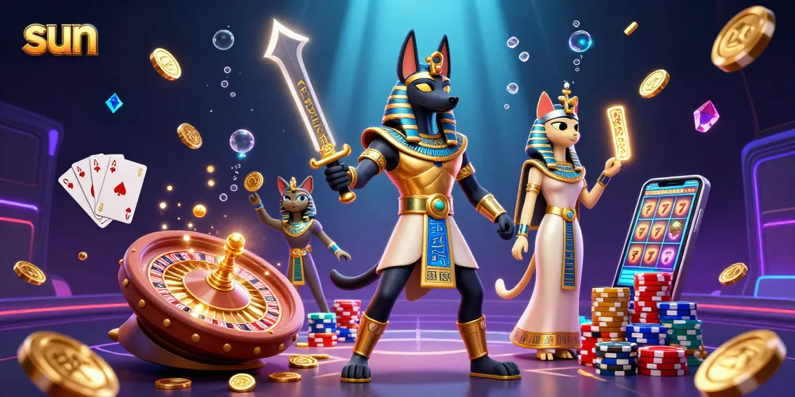 Experience the thrill of sun-themed casino games with Anubis and Bastet amidst vibrant visuals.
