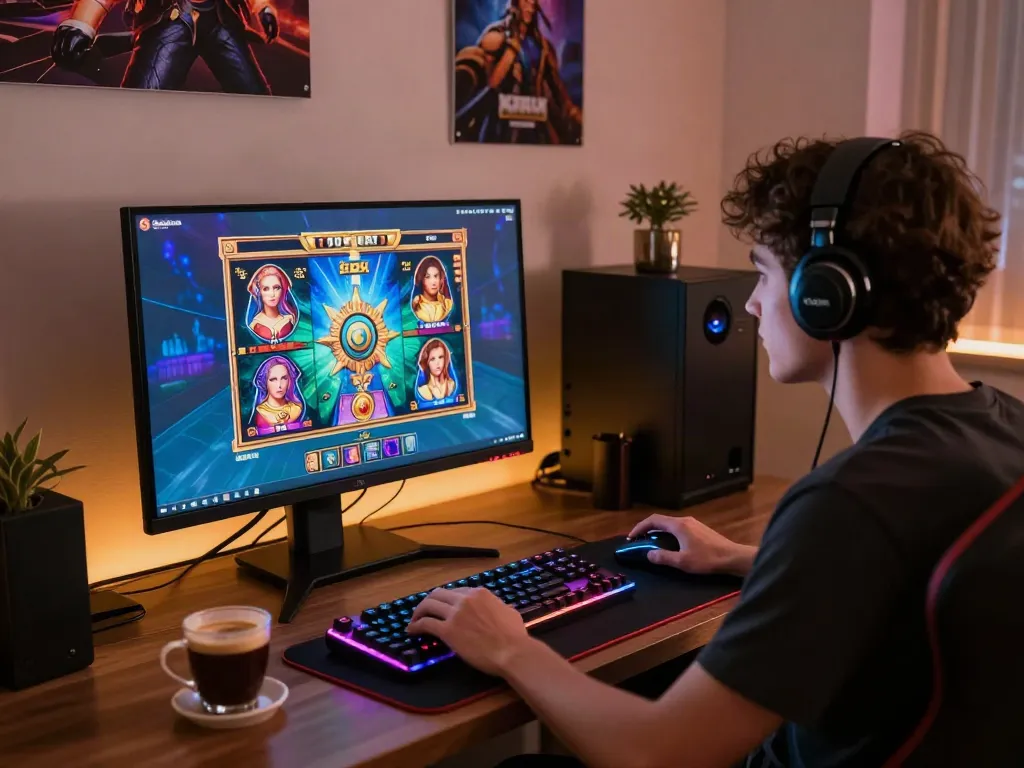 User enjoying a slot online experience at a stylish gaming setup