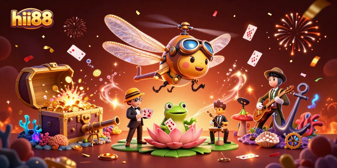 Experience thrilling wins at hii88 with a captivating illustration featuring a dragonfly pilot and frog dealer.