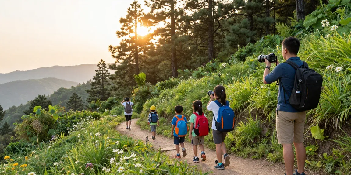 Family adventure hiking together in nature, showcasing mantra88's spirit of exploration and togetherness.