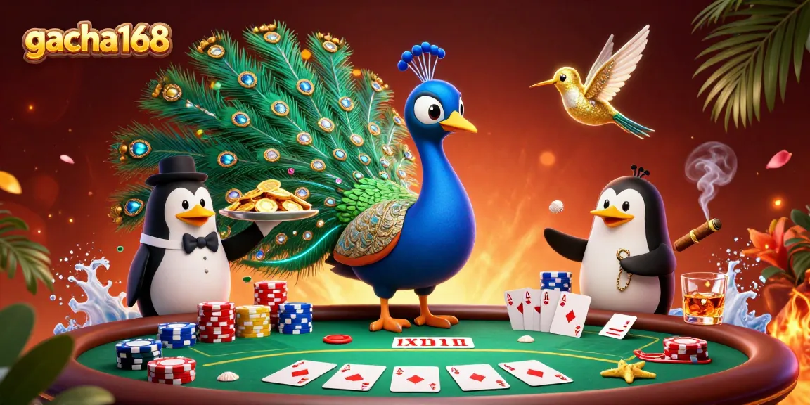 Gacha168 captivates with a vibrant casino scene showcasing poker strategies and rich details.