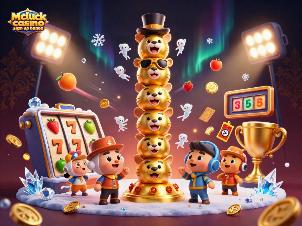 Unlock your mcluck casino sign up bonus with this exciting 3D illustration of vibrant casino elements.