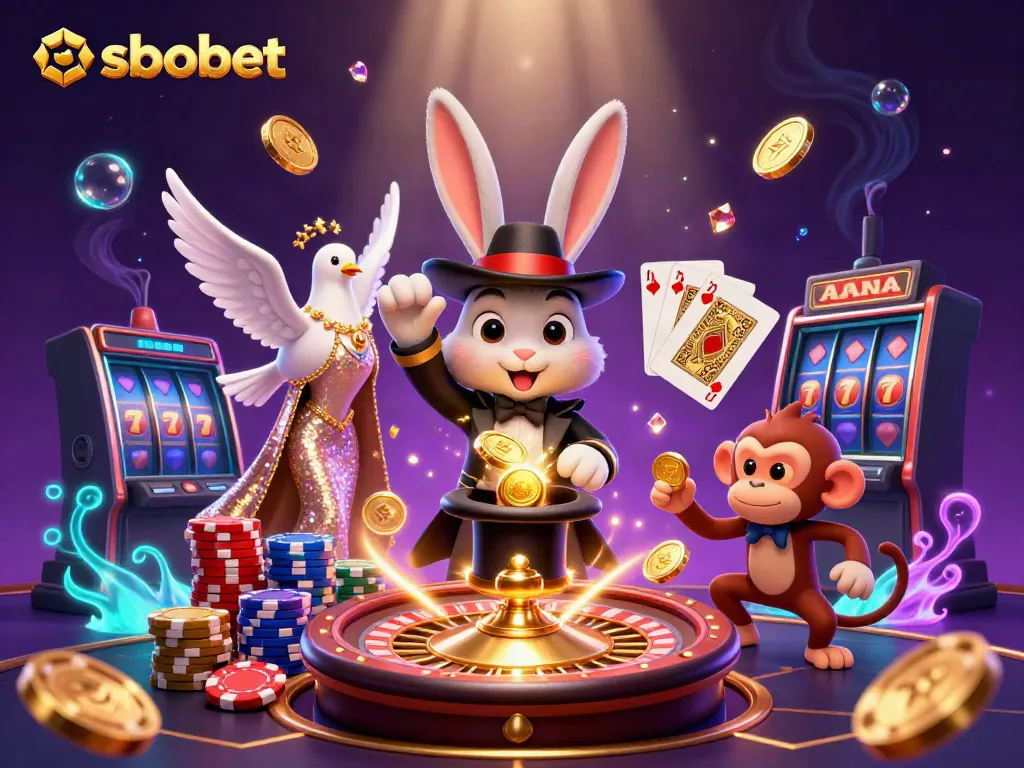 Experience sbobet magic with a 3D illustration of a magician pulling coins, adding excitement to online betting.