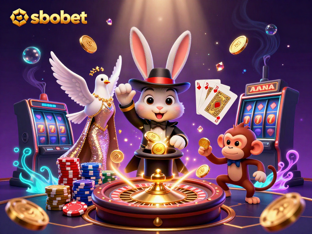Experience sbobet magic with a 3D illustration of a magician pulling coins, adding excitement to online betting.