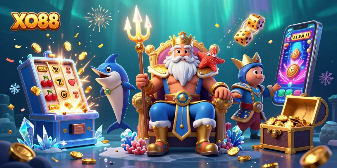 Experience the excitement of casino gaming with XO88's vibrant underwater scene filled with jackpots and treasures.