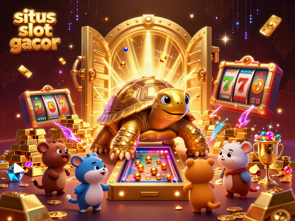 Experience thrilling moments with situs slot gacor in this vibrant casino-themed illustration filled with gleaming riches.
