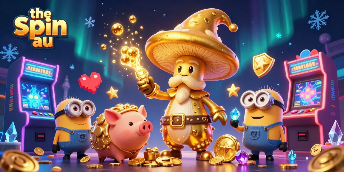 Experience the spin au magic with golden wizard and gaming treasures in a vibrant scene.