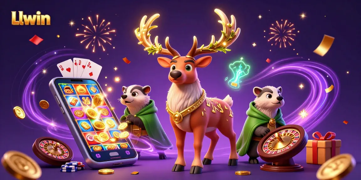 Engage with Llwin's exciting slot games through a magical 3D casino illustration.