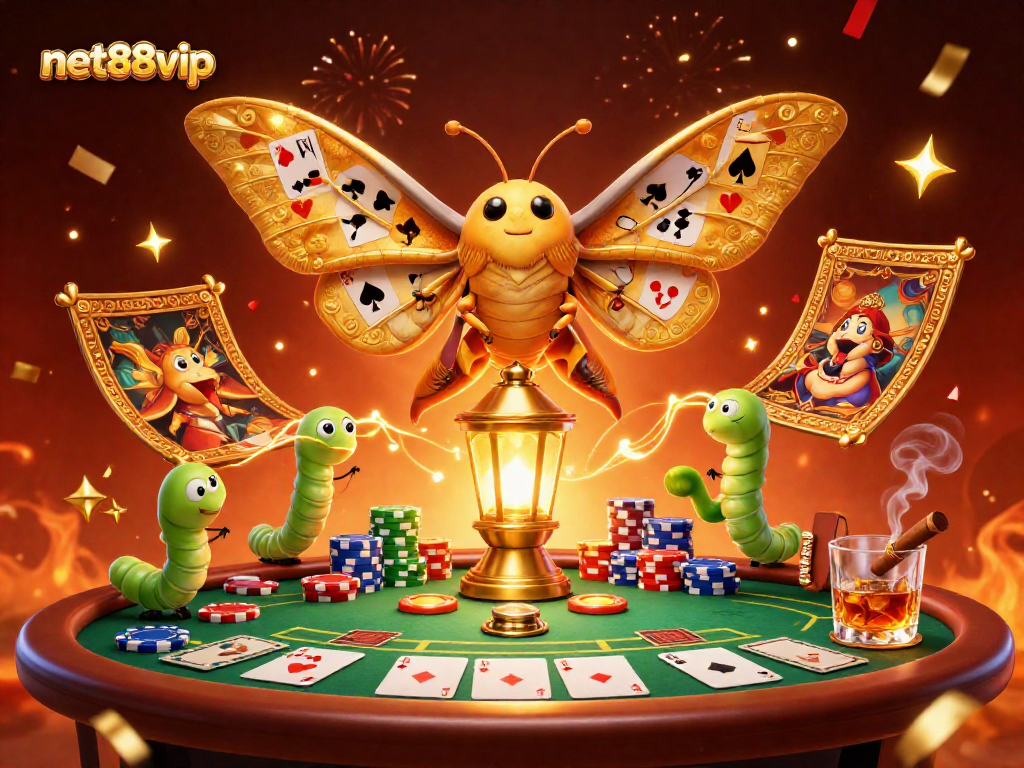 Experience thrilling gameplay with net88vip at a vibrant casino scene featuring a majestic atlas moth.