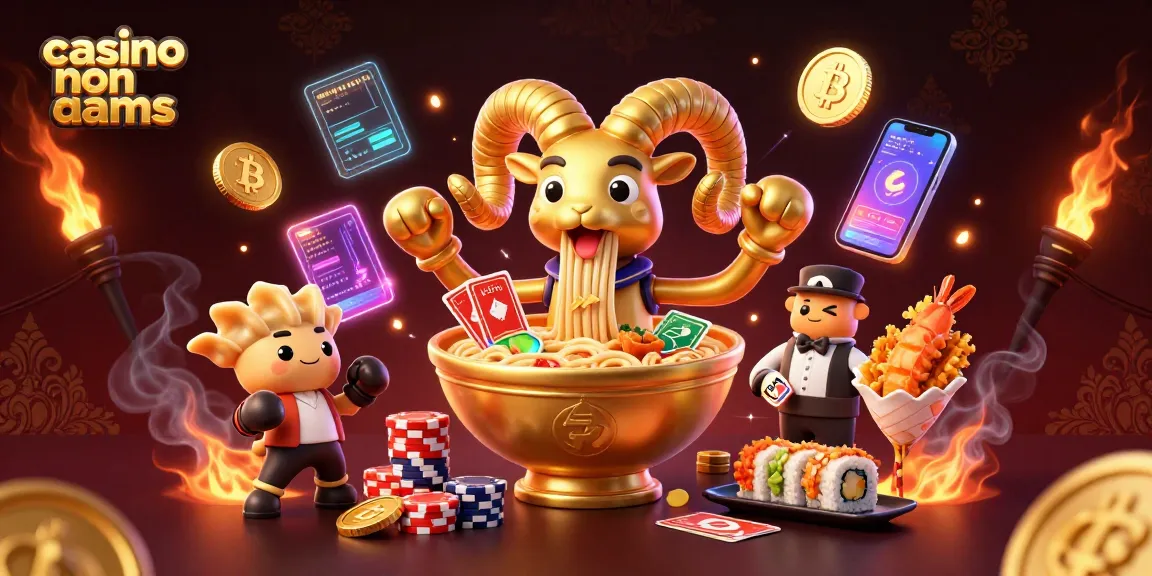 Giocatori si divertono nei migliori casino non AAMS con un dealer di sushi e un'enorme ciotola di ramen dorata.