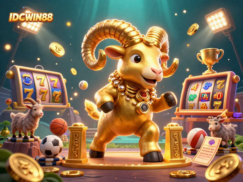 Experience thrilling gameplay at IDCWIN88 with vibrant slot reels and energetic sports elements.