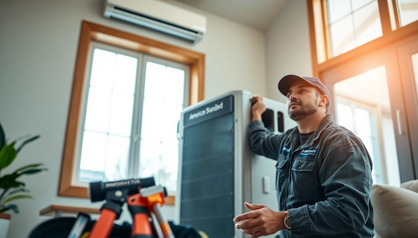 Expert American Standard HVAC dealer installing a unit in a modern home for optimal comfort.