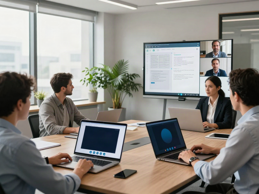 Deepfake protected Conferencing with a team engaged in a secure virtual meeting setup
