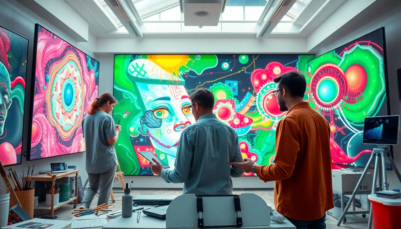 Enhance creativity with ai image api in a vibrant modern art studio.