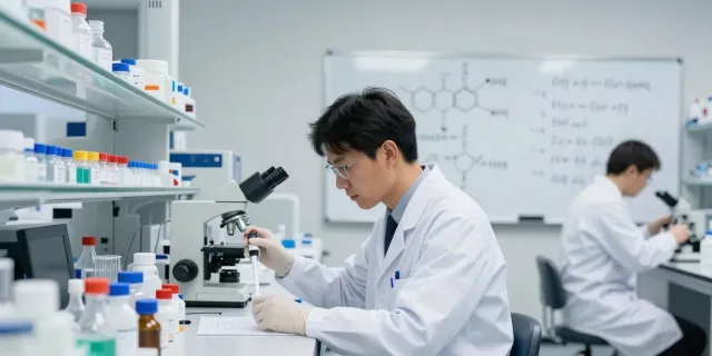 Research peptides being synthesized in a professional laboratory collaboration.