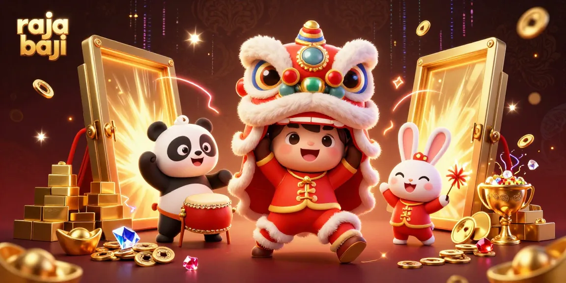 Experience raja baji's excitement with animated lion dance, drumming panda, and vibrant gambling treasures.