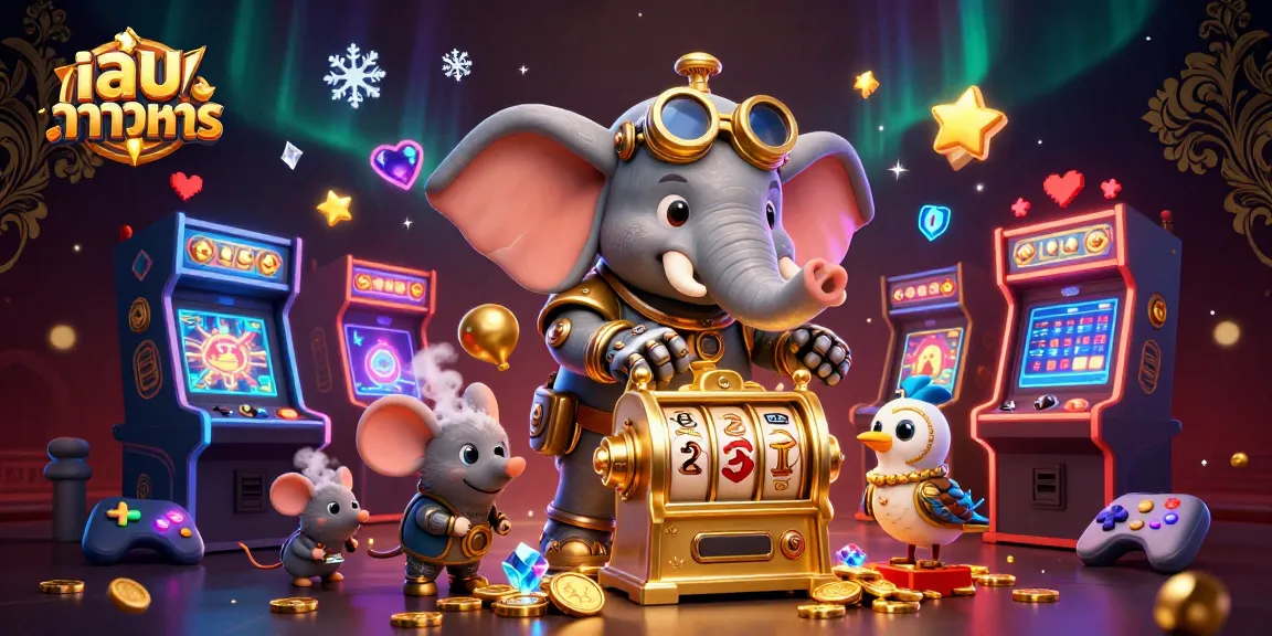 Play เล่นบาคาร่าทดลอง at a vibrant steampunk-themed casino scene filled with dynamic gaming elements.