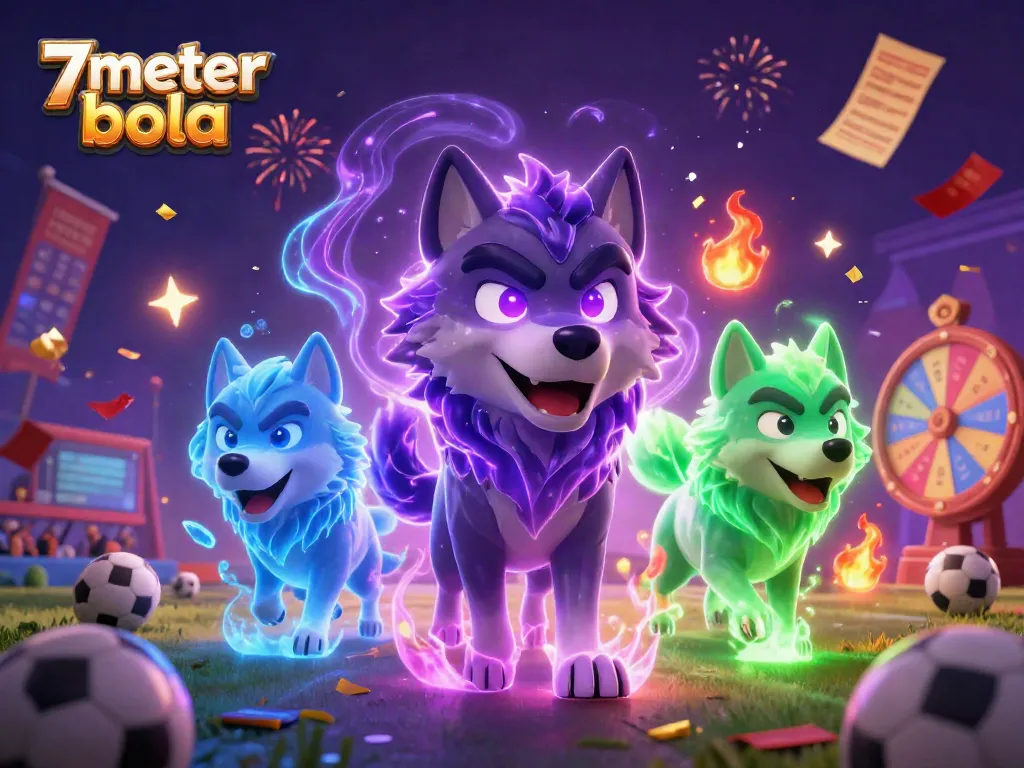 Engage with the thrilling world of 7meter bola, showcasing vibrant sports betting elements and energetic characters.