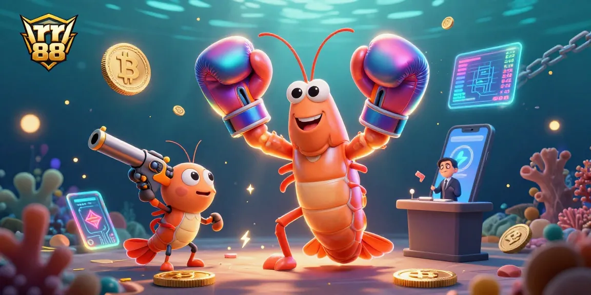 Engage with rr 88 as the 3D mantis shrimp and sidekick celebrate crypto gaming innovations.