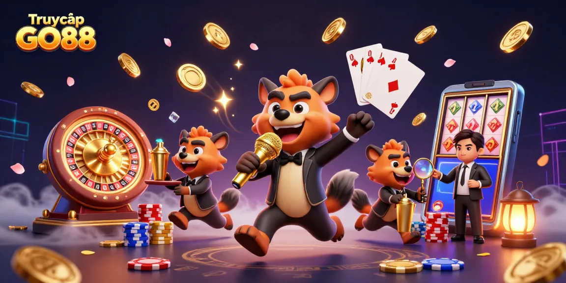 Experience exciting wins at Truy cập GO88 with enthusiastic hyena characters in a vibrant casino scene.