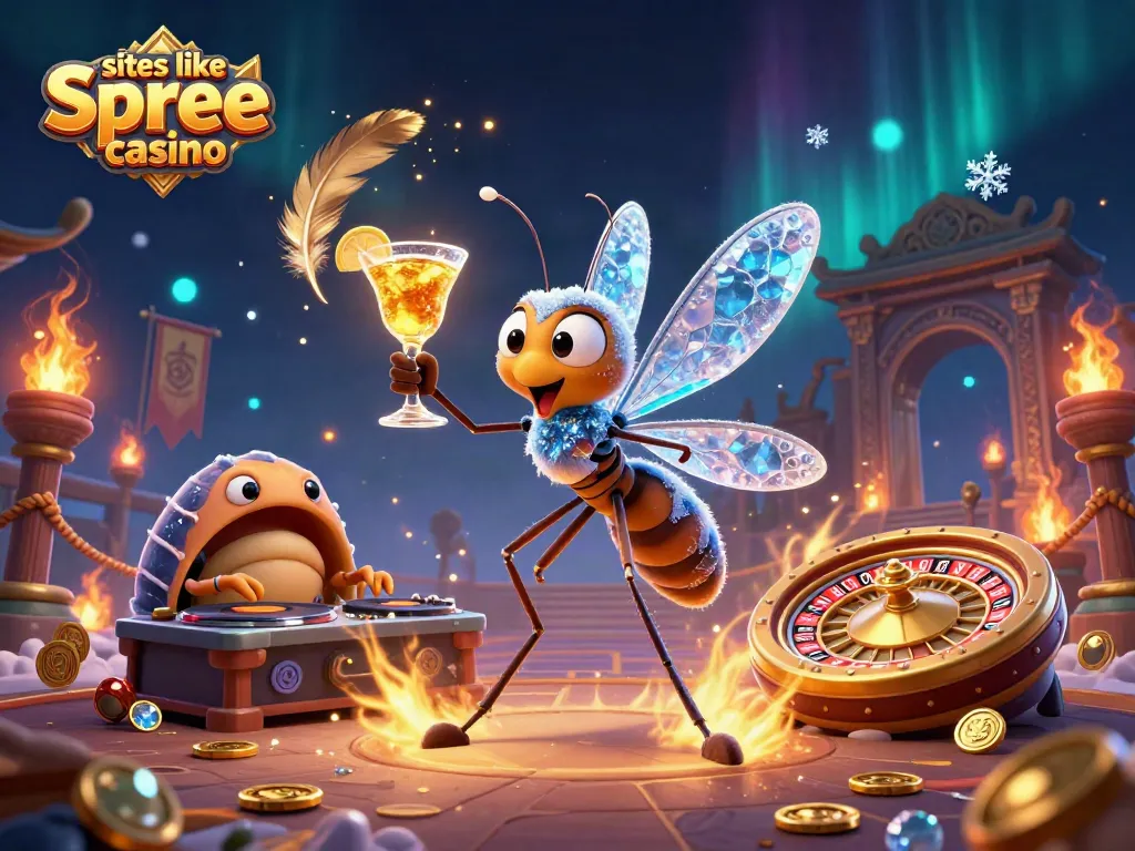 Engaging visual showcasing sites like spree casino with unique gaming characters and vibrant casino elements