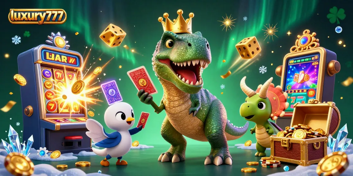 Experience the excitement of luxury777 with casino-themed dinosaurs and dynamic gaming elements bursting with energy.