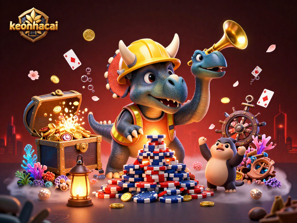Celebrate winning at keonhacai with vibrant casino elements in this engaging 3D illustration.