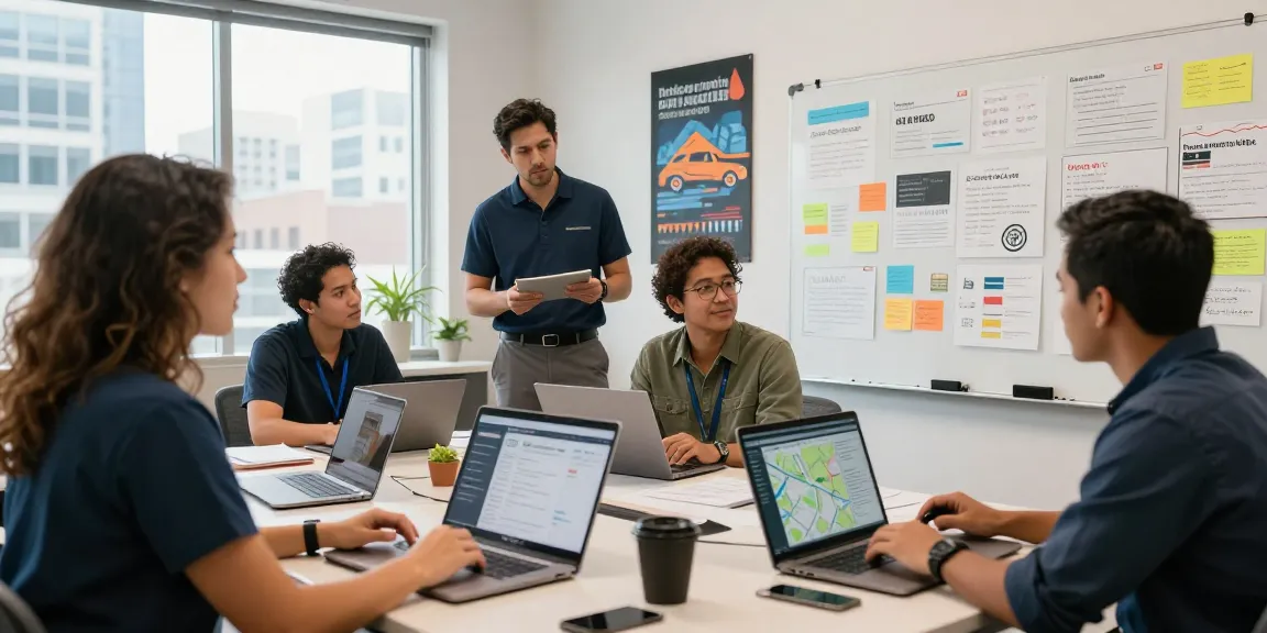 Dynamic collaboration among operators in a modern office emphasizing Orange County SEO company strategies for local market dominance.