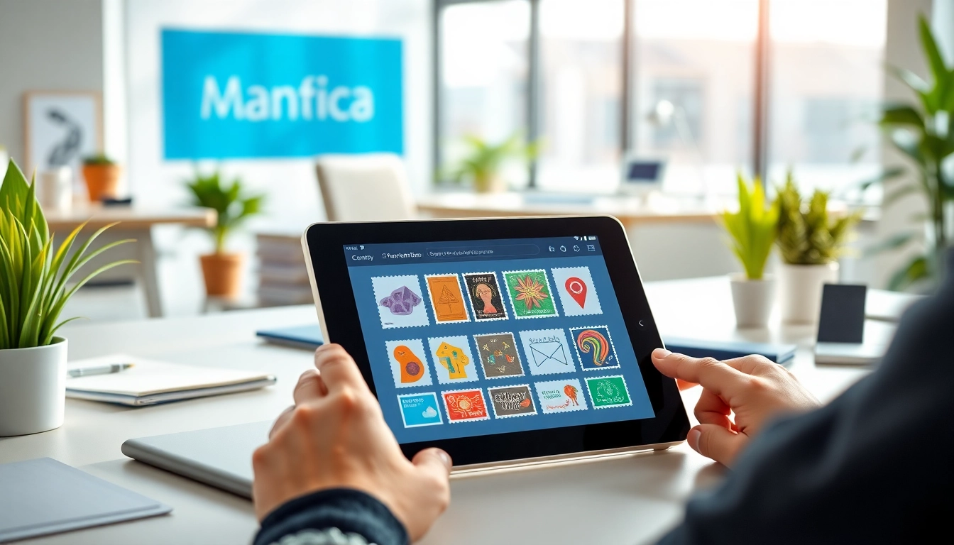 Create digital stamp cards with a professional tablet in a bright office setting.