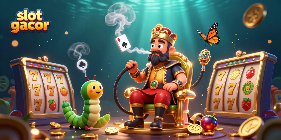 Menang besar dengan slot gacor dan simbol keberuntungan dalam ilustrasi penuh warna.