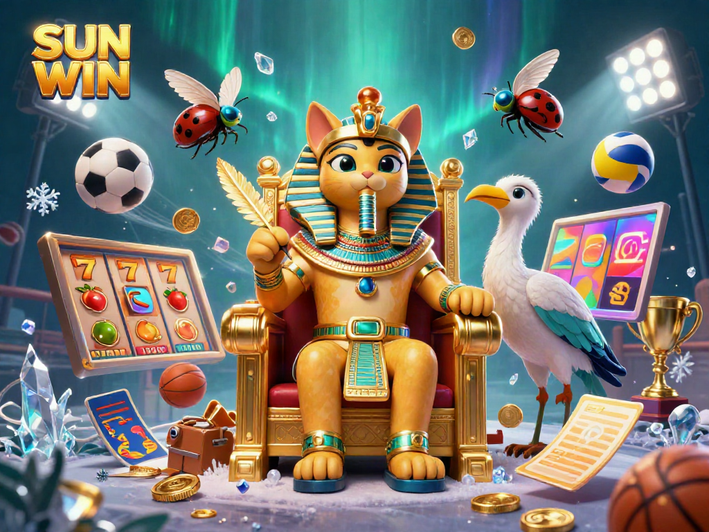 Play exciting slot games and win at SUN WIN with a pharaoh cat and ibis companion