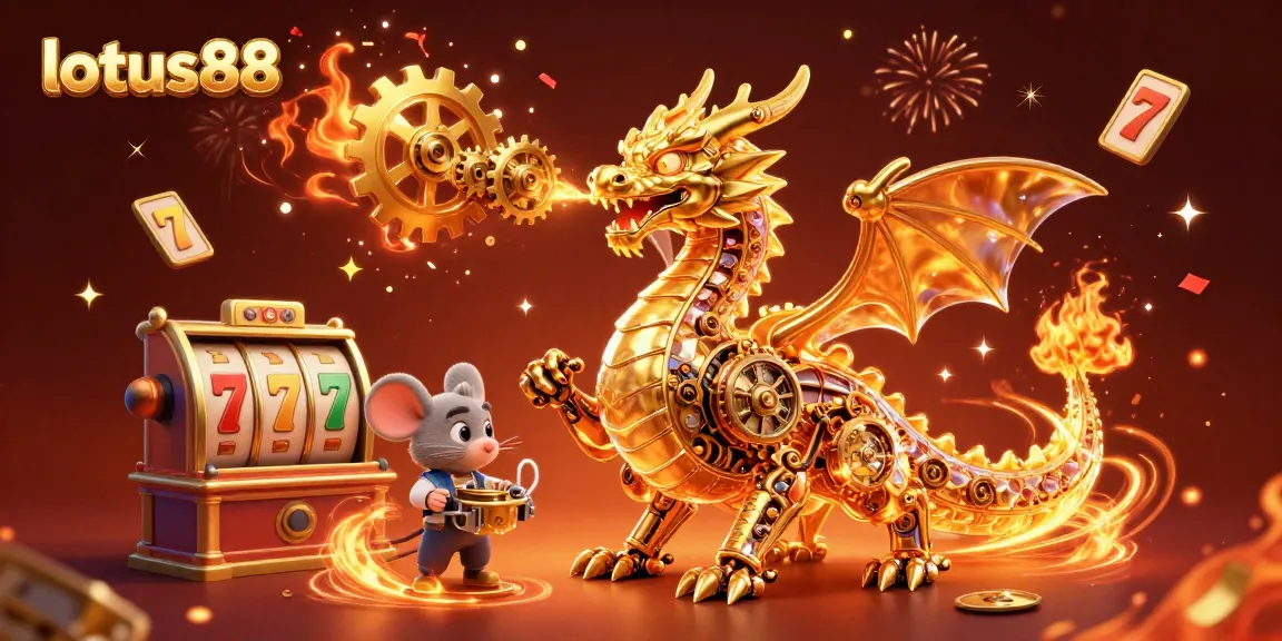 Permainan seru dengan lotus88 menghadirkan keajaiban slot dengan naga emas dan elemen perayaan.