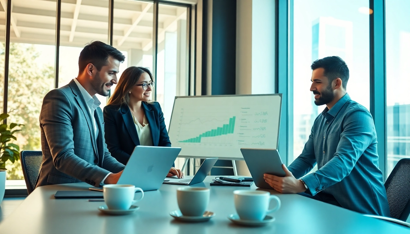 Engaging professionals strategizing ai marketing for professional services in a bright office.