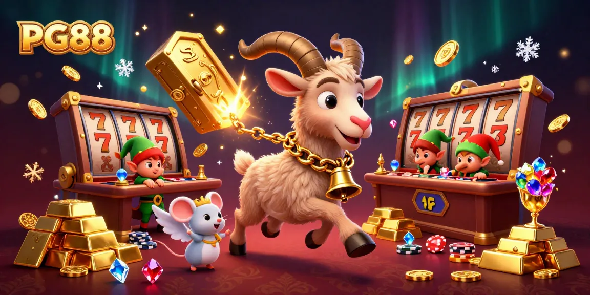 Experience exhilarating gaming with PG88's festive casino scene featuring slot reels and chaotic action.