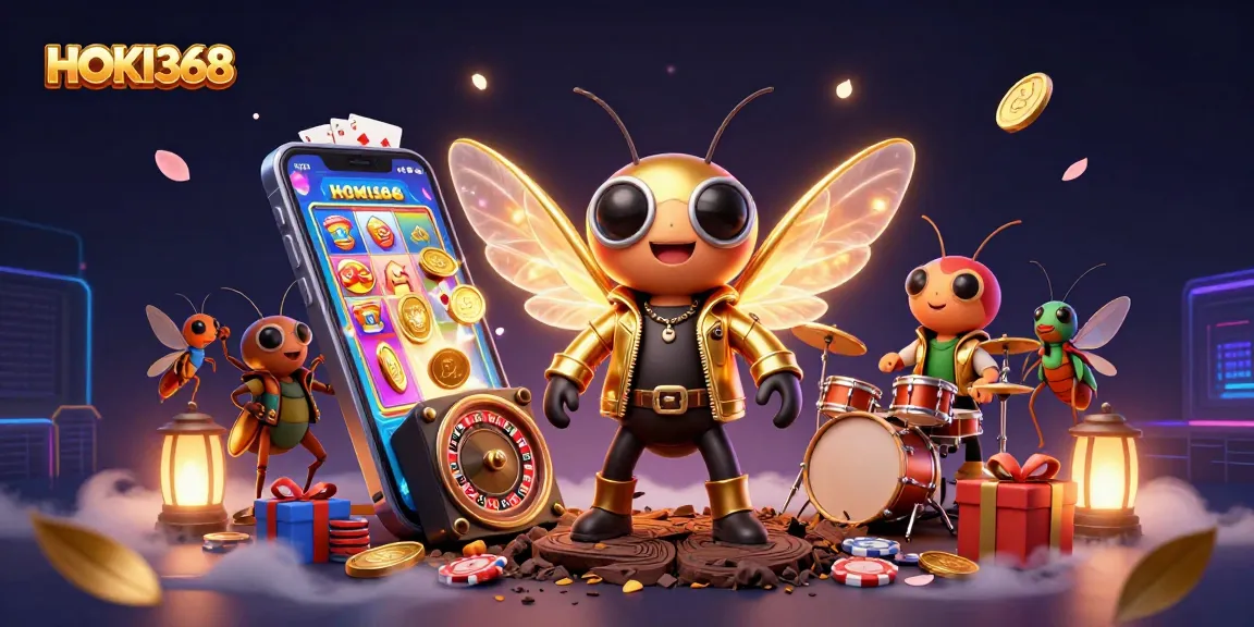 Experience HOKI368 with vibrant casino action featuring a cicada rock star and dynamic gaming elements.