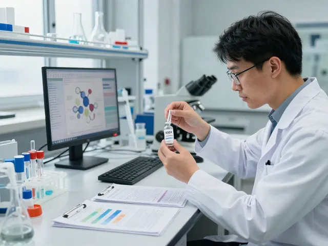SS31 peptide buy research in a modern laboratory setting with a scientist studying peptide purity.