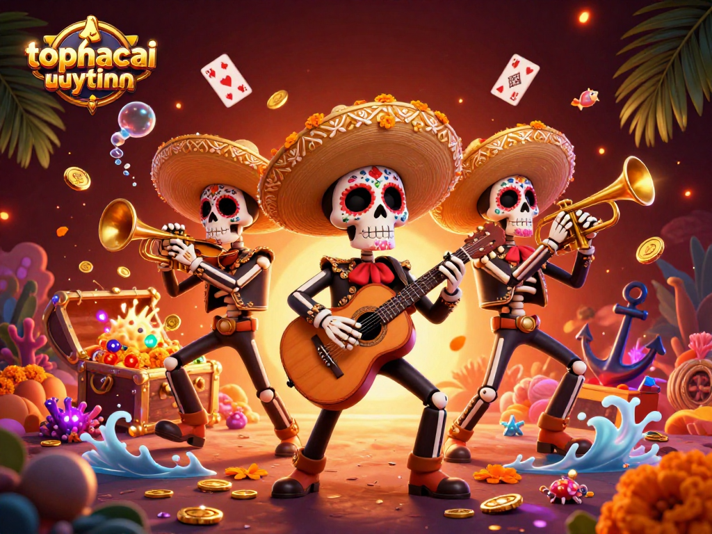Engage with thrilling gameplay at topnhacaiuytinn featuring mariachi skeletons amidst underwater treasures.