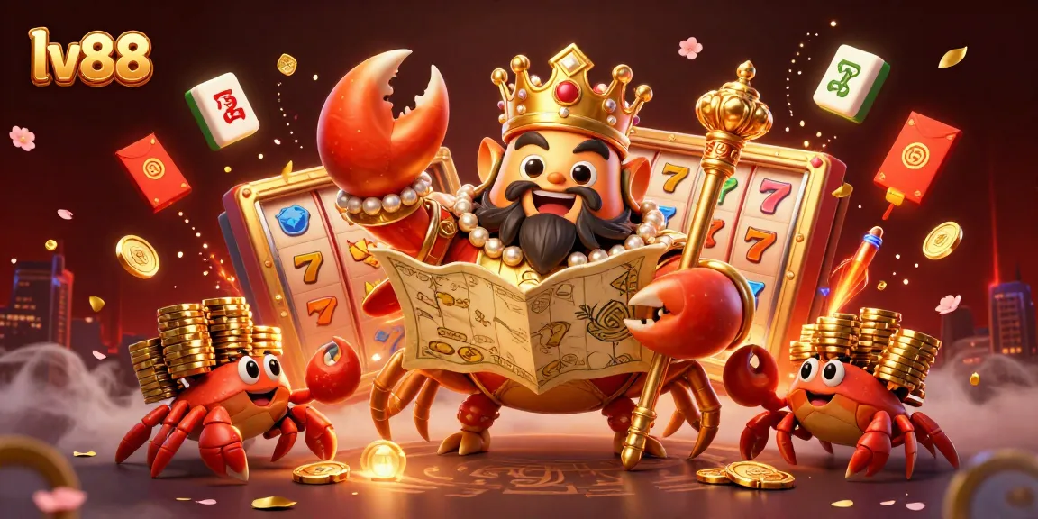 Experience thrilling slots at lv88 with a golden crab emperor amidst vibrant game elements.
