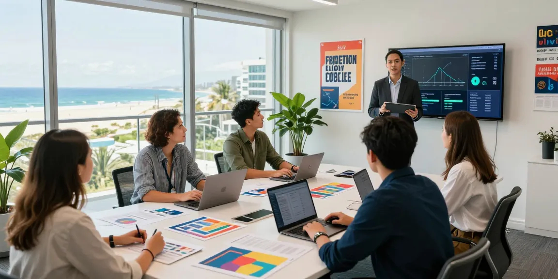 Marketing Agency Gold Coast team collaborating creatively in modern workspace