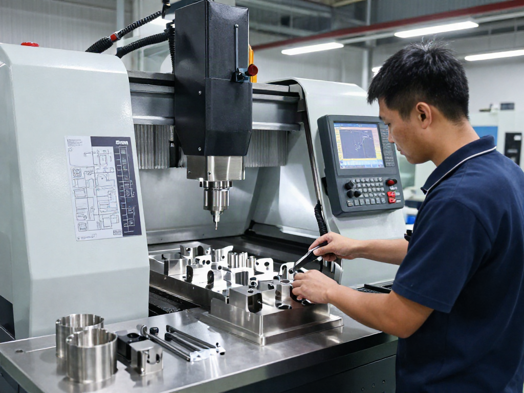 Custom stainless steel parts being machined in a modern CNC workshop