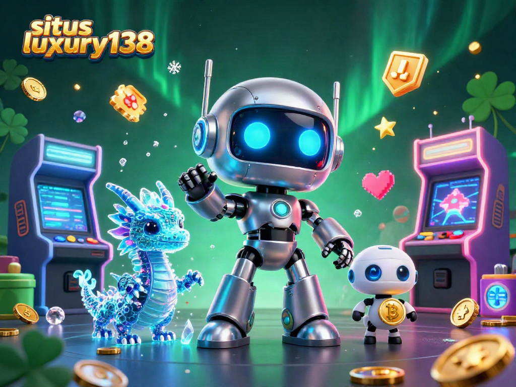 Menggali keseruan di situs luxury138 dengan robot kartun cyberpunk dan elemen permainan kasino memikat.