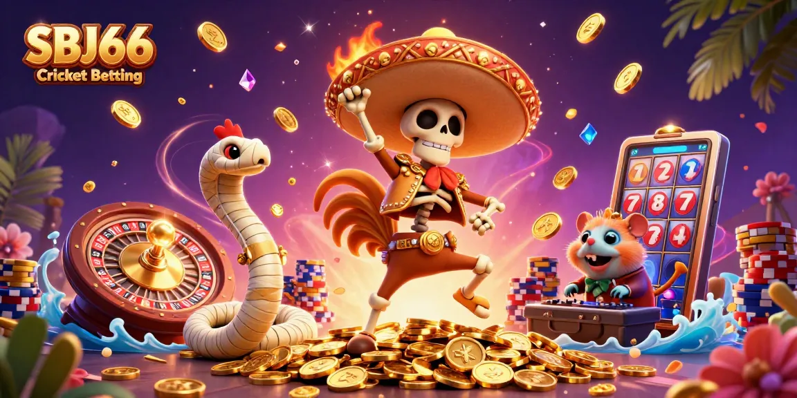 Engage with SBJ66 Cricket Betting through an energetic 3D casino scene filled with characters and game elements.