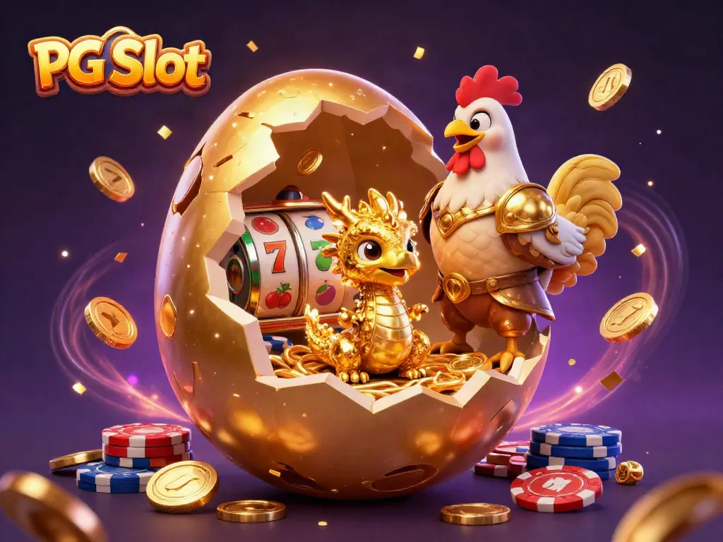 Menggoyangkan mesin slot PG Slot dengan naga emas kecil dan ayam penjaga di antara keripik poker.