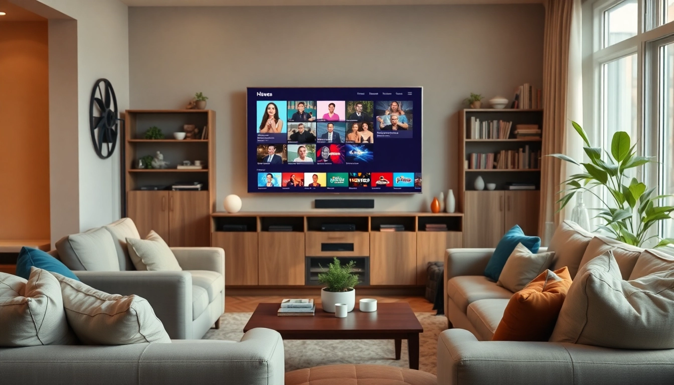 Engaging IPTV Trial setup in a cozy living room displaying vibrant channels.