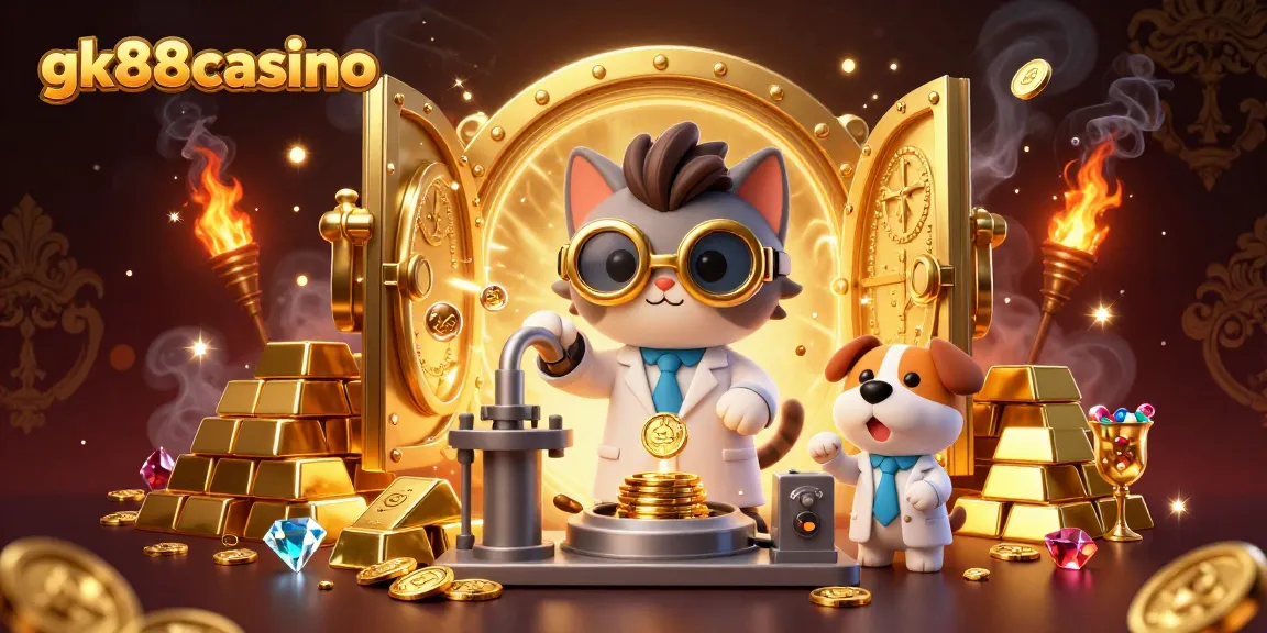 Enter the thrilling world of gk88casino with explosive gold and vibrant riches in this captivating 3D illustration.