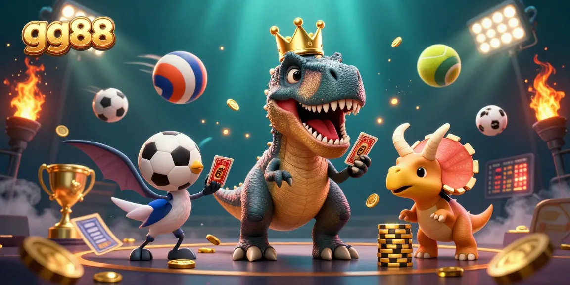 Experience thrilling action at gg88 with friendly cartoon dinosaurs and vibrant casino elements.